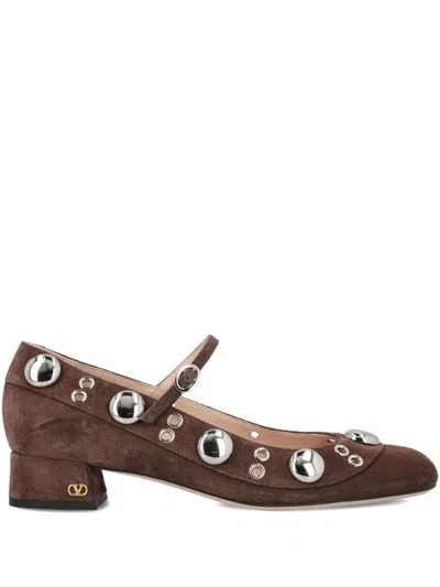 Valentino Stylish Block Heel Round Toe Pumps In Brown