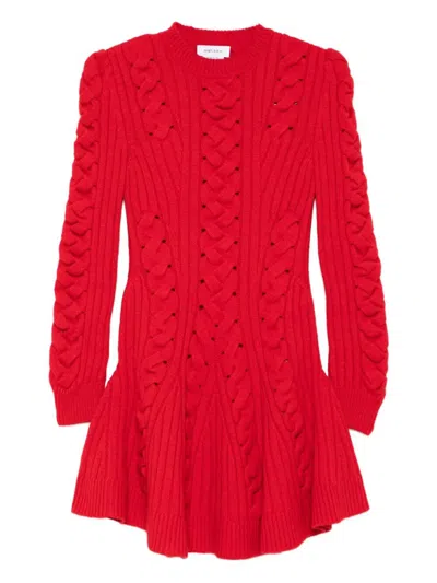 Alexander Mcqueen Ribbed And Cable-knit Wool And Cashmere-blend Mini Dress In Red