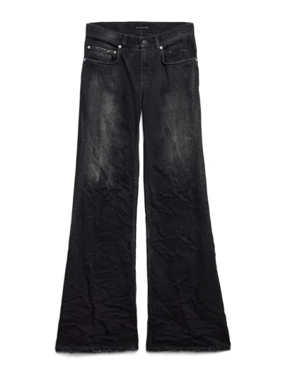 Balenciaga Crinkled Effect Wide Leg Jeans With Washed And Worn-out Details Clothing In Black