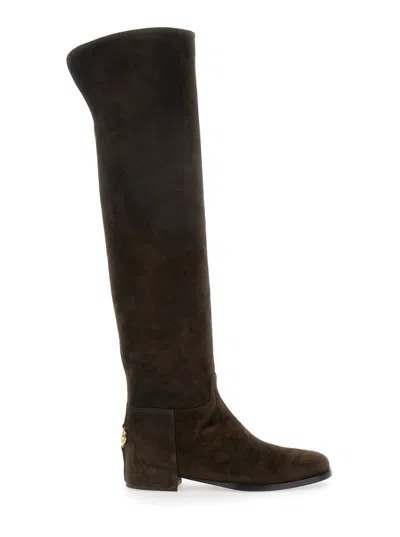 Dolce & Gabbana Over-the-knee Suede Boots Shoes In Brown