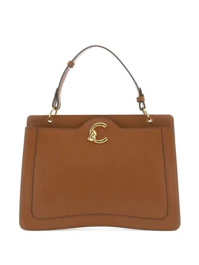 Coccinelle Structured Brown Leather Top Handle Handbag In Brown