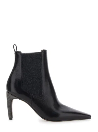 Brunello Cucinelli Leather Stiletto Heel Ankle Boots In Black