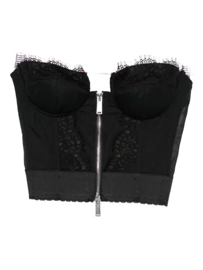 Dsquared2 Strapless Lace Cropped Corset Top In Black