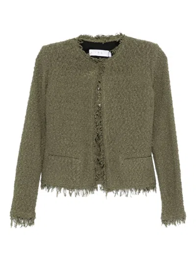 Iro Cotton Jacket With Frayed Edges And Tweed Texture In Green