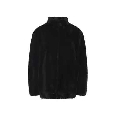 Mm6 Maison Margiela Luxurious Faux Fur High Collar Jacket In Black