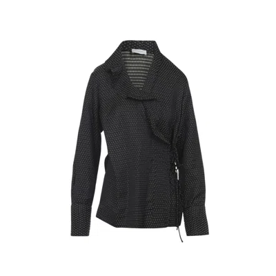 Dries Van Noten Asymmetrical Wrap Top With Draped Collar And Side Tie Detail In Black