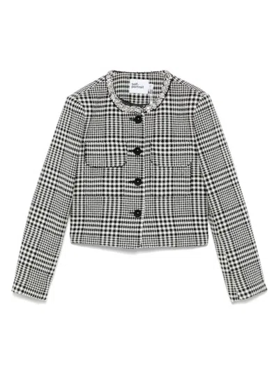 Self-portrait Houndstooth Wool Blend Jacket In Gray