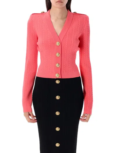 Balmain V Neck Buttoned Cardigan In Pink
