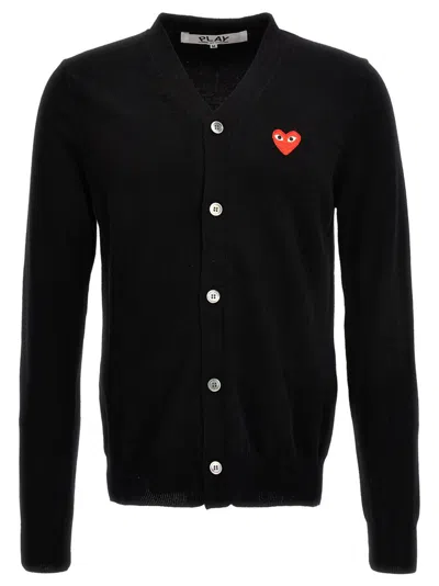 Comme Des Garçons Black Heart-patch Wool Cardigan In Black