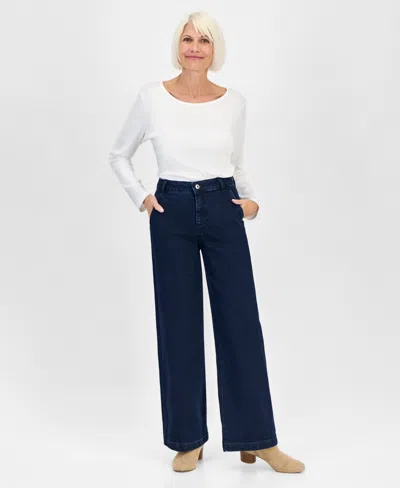 Style & Co Petite High-rise Wide-leg Jeans, Created For Macy's In Blue