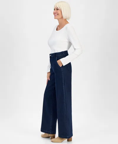 Style & Co Petite High-rise Wide-leg Jeans, Created For Macy's In Blue