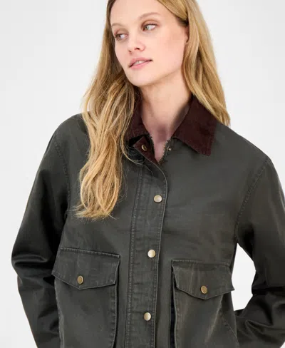 Coffeeshop Juniors' Corduroy-collar Barn Jacket In Green