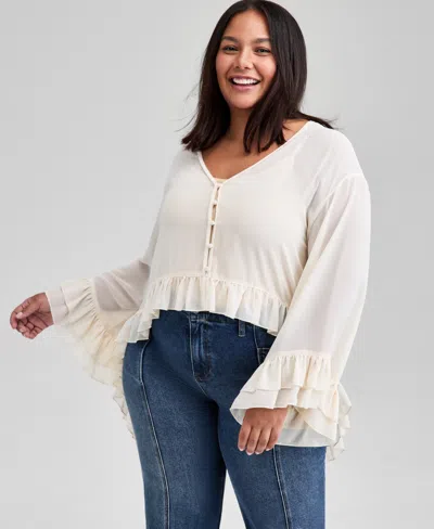 And Now This Trendy Plus Size Ruffle-trim Blouse, Macy's Exclusive In Pink