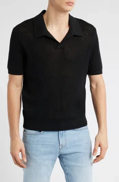 Frame Striped Silk And Cotton-blend Polo Shirt In Black