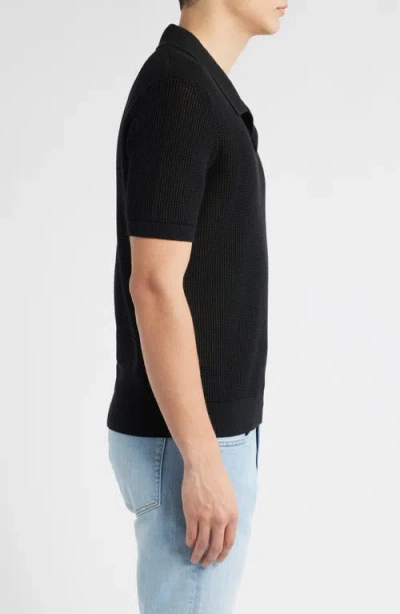 Frame Striped Silk And Cotton-blend Polo Shirt In Black