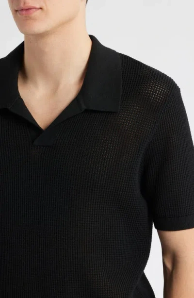 Frame Striped Silk And Cotton-blend Polo Shirt In Black
