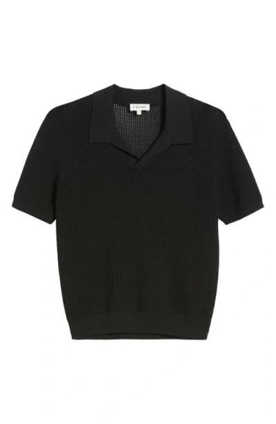 Frame Striped Silk And Cotton-blend Polo Shirt In Black