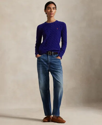 Polo Ralph Lauren Cobalt Blue Cable-knit Sweater In Wool And Cashmere In Blue