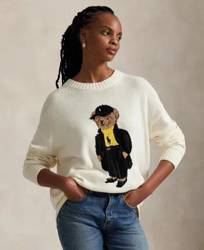 Polo Ralph Lauren Cotton Long Sleeve Crew Neck Pullover Clubhouse Cream Multi In White