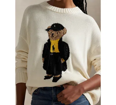 Polo Ralph Lauren Cotton Long Sleeve Crew Neck Pullover Clubhouse Cream Multi In White