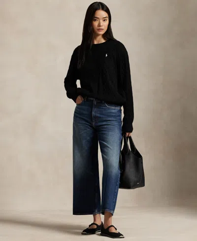 Polo Ralph Lauren Cable Wool And Cashmere Crewneck Jumper In Black