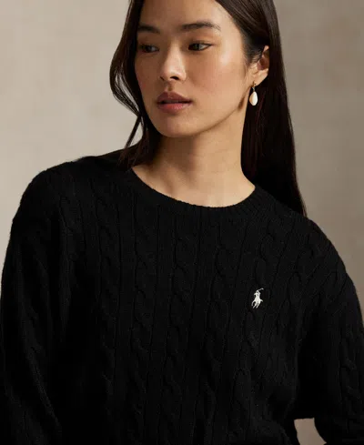 Polo Ralph Lauren Cable Wool And Cashmere Crewneck Jumper In Black