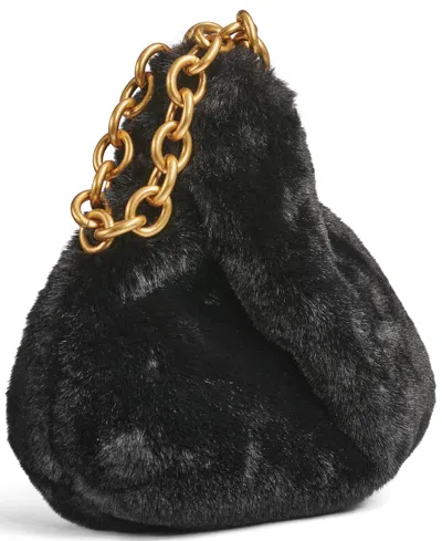 Donna Karan Lawrence Faux Fur Wristlet With Chain Strap In Black
