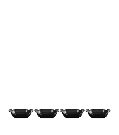 Le Creuset Set Of 4 Cast Iron Gourmand Rectangular Mini Bakers In Black