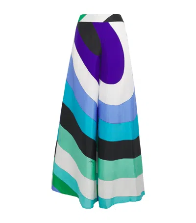 Pucci Maxi Pants With Iris Print In Multi