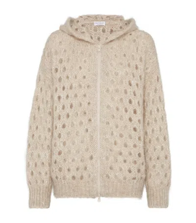 Brunello Cucinelli Mohair-blend Dazzling Net Cardigan In Neutral
