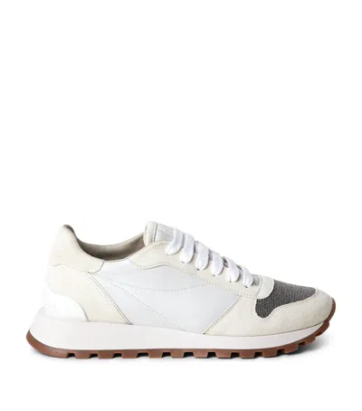 Brunello Cucinelli White Lace Velour Sneakers In Animal Print