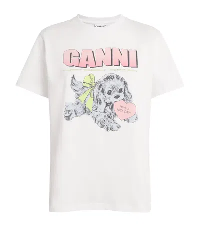 Ganni Women Puppy Print And Logo T-shirt In White