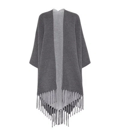 Brunello Cucinelli Wool-cashmere Fringed Poncho In Gray
