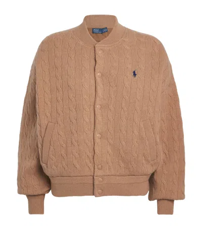 Polo Ralph Lauren Beige Wool And Cashmere Bomber Jacket Relaxed Fit In Brown