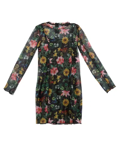 Guess Big Girls Printed Mesh Long Sleeve Dress With Inner Tank Dress In Multi