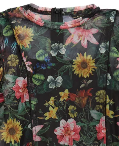 Guess Big Girls Printed Mesh Long Sleeve Dress With Inner Tank Dress In Multi