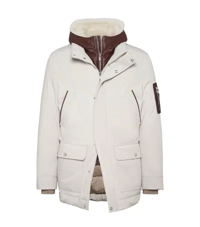 Brunello Cucinelli Double Closure Padded Jacket In White