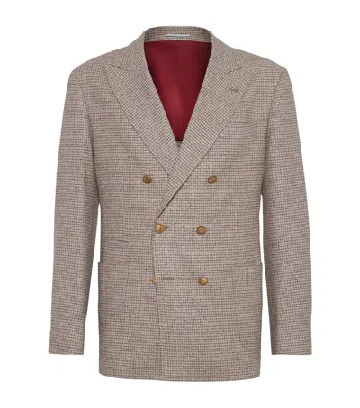 Brunello Cucinelli Men One-and-a-half Breasted Deconstructed Jacket In Checked Flannel In White