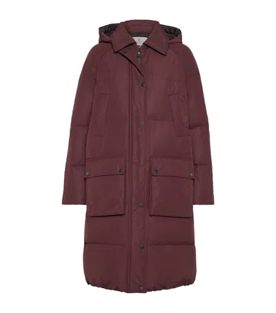 Brunello Cucinelli 'shiny Zipper Pull' Down Jacket In Brown