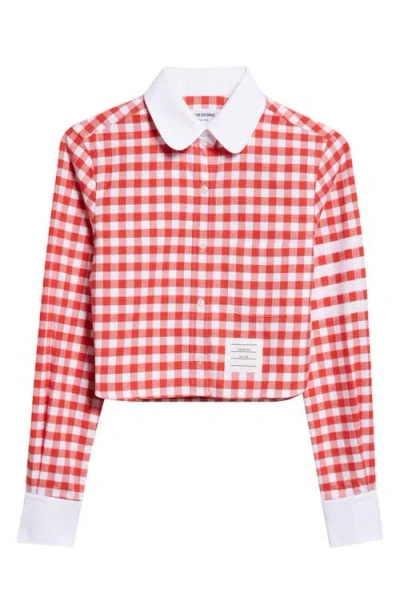 Thom Browne 4-bar Gingham Check Flannel Crop Button-up Shirt In Red