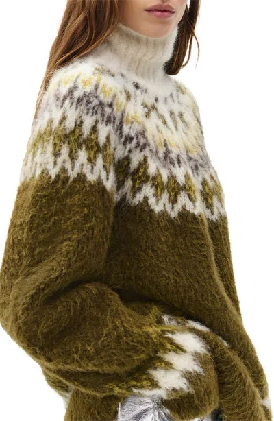Rag & Bone Beth Oversize Fair Isle Alpaca Blend Turtleneck Sweater In Brown
