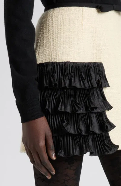 Valentino Ruffled Taffeta-trimmed Wool-blend Tweed Mini Skirt In Multi