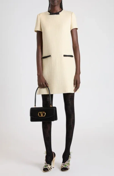 Valentino Bow Detail Virgin Wool Blend Tweed Minidress In Neutral