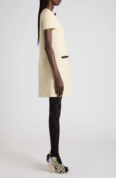 Valentino Bow Detail Virgin Wool Blend Tweed Minidress In Neutral