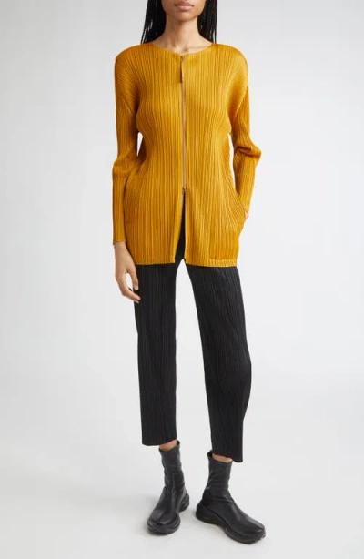 Issey Miyake Pleats Please  Monthly Colors September Pleated Longline Zip Jacket In Orange