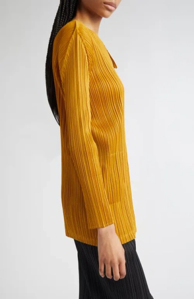 Issey Miyake Pleats Please  Monthly Colors September Pleated Longline Zip Jacket In Orange