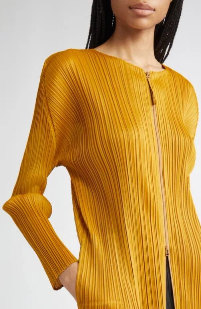Issey Miyake Pleats Please  Monthly Colors September Pleated Longline Zip Jacket In Orange