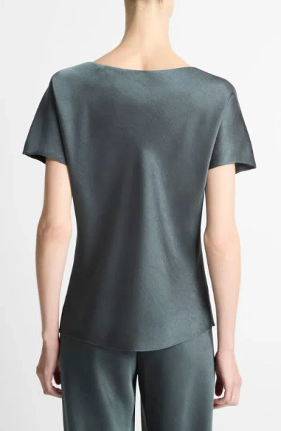 Vince Essential Cap Sleeved V Neck Blouse In Gray