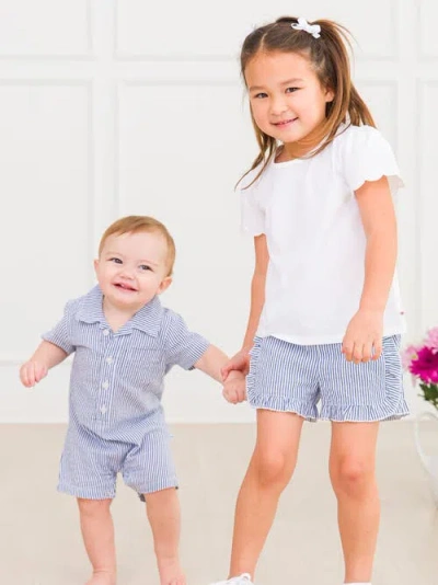 Rufflebutts Girls Seersucker Ruffle Trim Woven Shorts In Multi