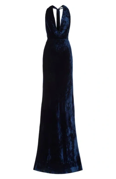 Sau Lee Pearl Velvet Gown In Blue